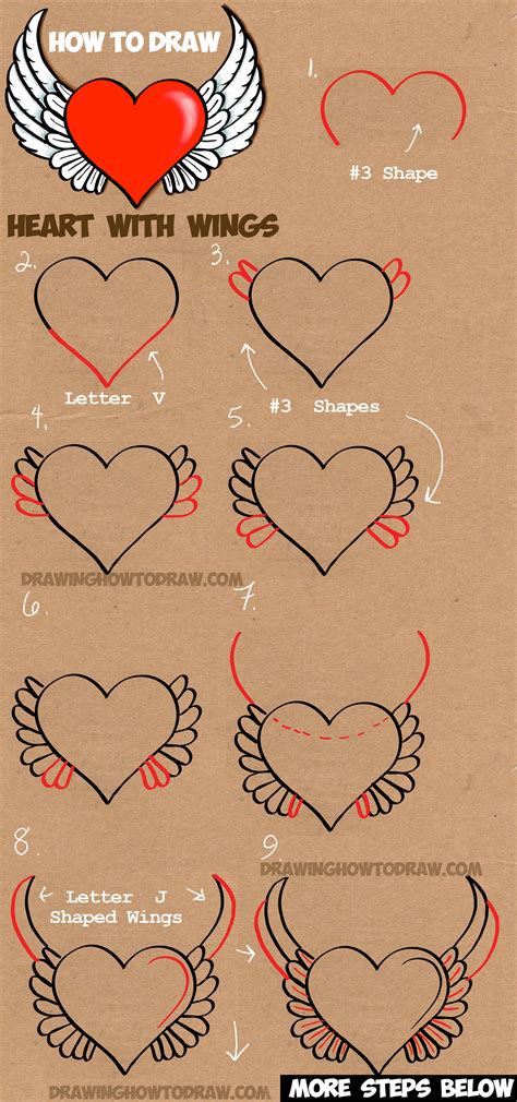 How To Draw A Heart With Wings Easy Step By Step Drawing Tutorial