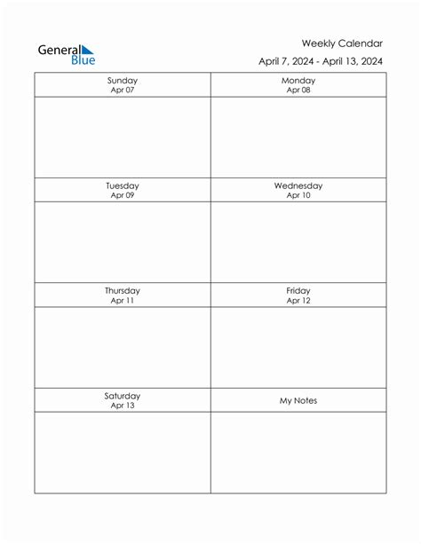 Blank Weekly Calendar In PDF Word And Excel For April 7 To April 13