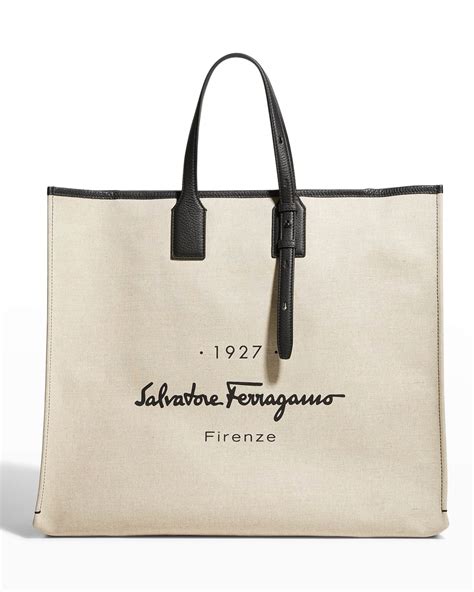 Ferragamo Men S Logo Canvas Tote Bag Neiman Marcus