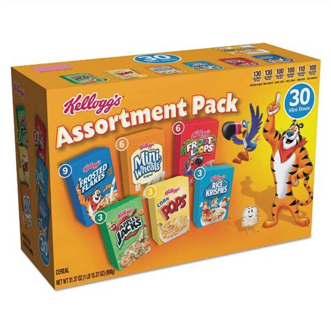 Kelloggs Jumbo Assortment Pack 30 Count 327 Ounce Cereal Snacks