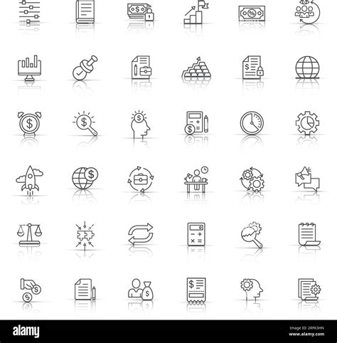 Business Icon Thin Line Set In Flat Style Money People Document