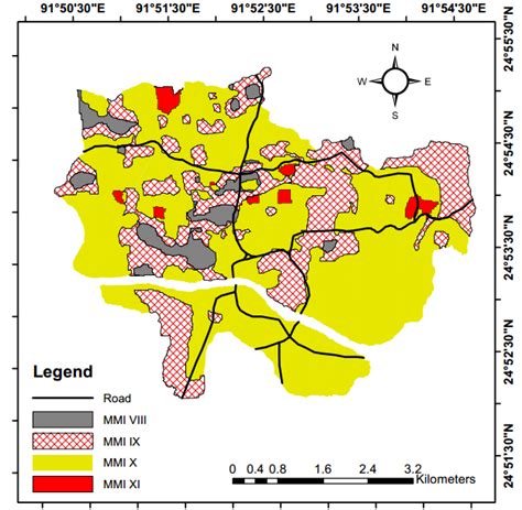 A map showing major roads of Sylhet city overlaid on the MMI map | Download Scientific Diagram