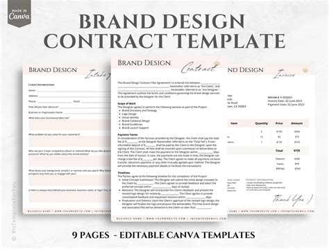 Editable Brand Design Contract Template Freelance Graphic Etsy