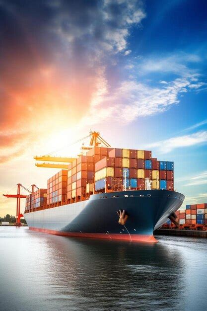 Premium Ai Image Container Ship At Industrial Port In Import Export