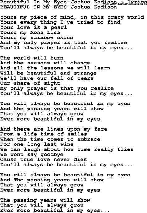 Love Song Lyrics for:Beautiful In My Eyes-Joshua Kadison