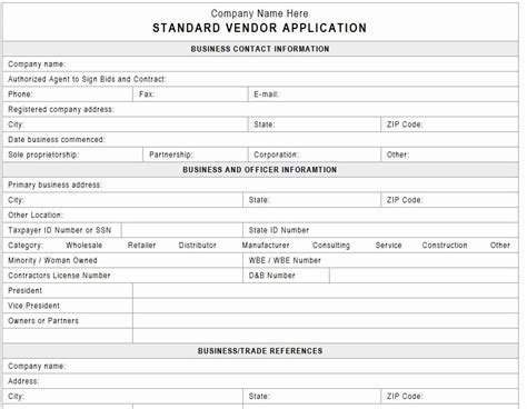 New Vendor Information Form Template