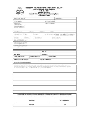 Fillable Online Deq State Ms Water Well Decommisioning Plugging Form