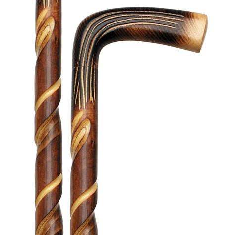 Spiral Carved L Handle Walking Cane Artful Design