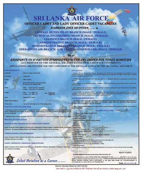 Officer Cadet & Lady Officer Cadet Vacancies - Sri Lanka Air Force ...