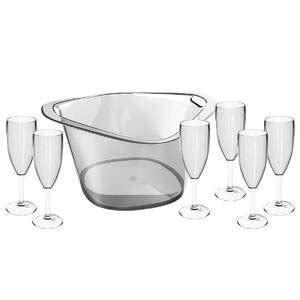 Kit Champanheira Grande Balde De Gelo 8l Conjunto 6 Taças Champagne