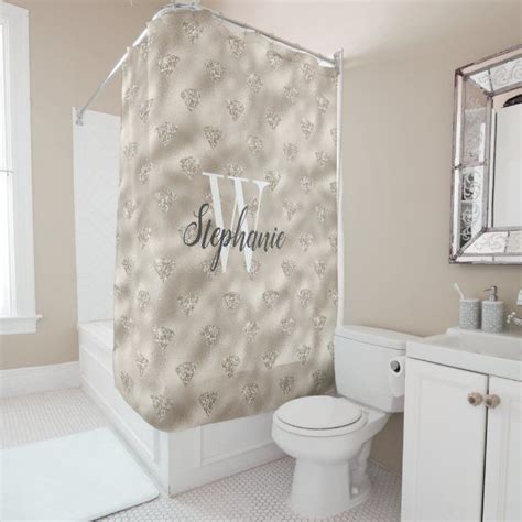 Gold Foil Diamond Glitter Pattern Monogram Shower Curtain