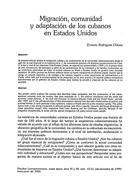 Pdf Migración Comunidad Y Adaptación De Los Cubanos En Estados Unidos