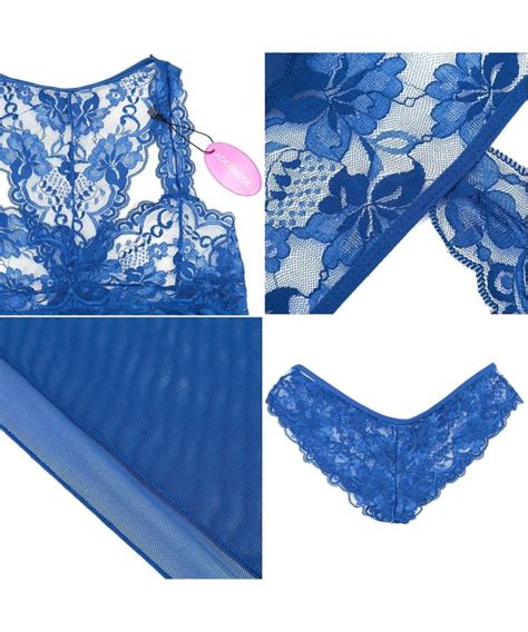 Women Sexy Babydoll Lingerie Set Sheer Lace Mesh Sleepwear Chemises Dark Blue CI185UI04GL
