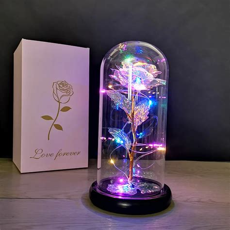 Led Galaxy Rose Eternal K Gold Foil Flower With String Lights Box