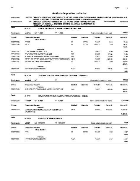 Analisis De Costos Unitarios P Gina Presupuesto