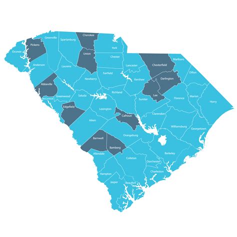 South Carolina Counties Map Printable