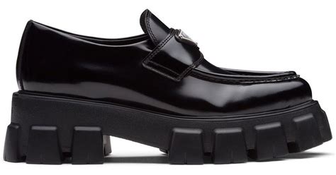 Prada Leather Monolith Platform Loafers In Black Lyst Uk