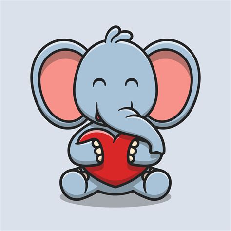 Cute elephant hugging love heart cartoon icon illustration 5148591 ...