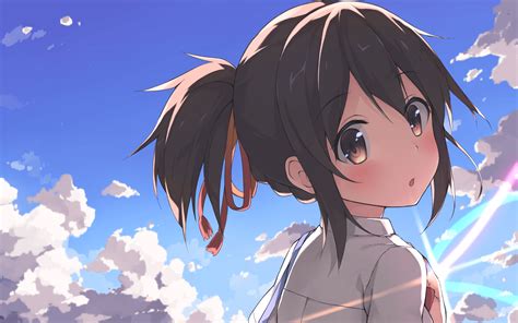 Ponytail Brunette Mitsuha Miyamizu Anime Girls Anime Kimi No Na Wa