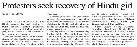 Dawn EPaper Apr 01 2024 Protesters Seek Recovery Of Hindu Girl