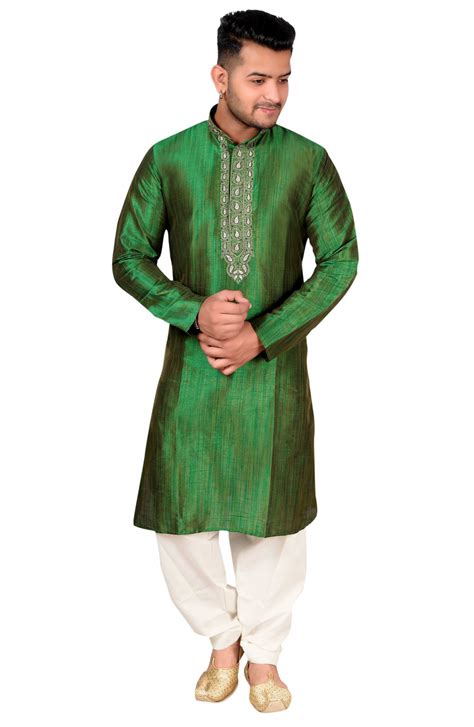 Mens Indian Green Art Silk Bollywood Sherwani Party Wear Wedding Kurta