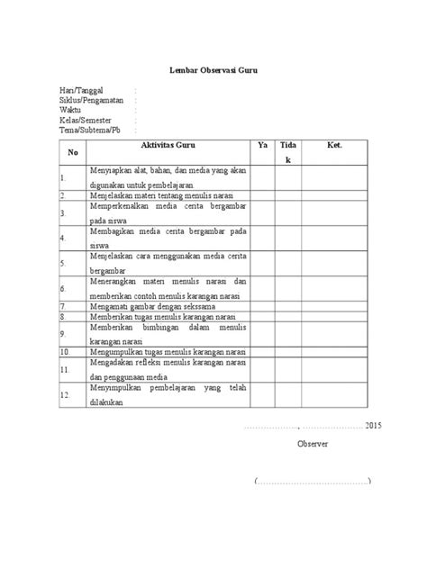 Detail Contoh Lembar Observasi Penelitian Koleksi Nomer 4