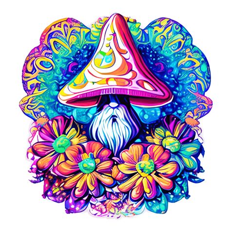 Gnome Under A Trippy Mushroom Lisa Frank Style · Creative Fabrica