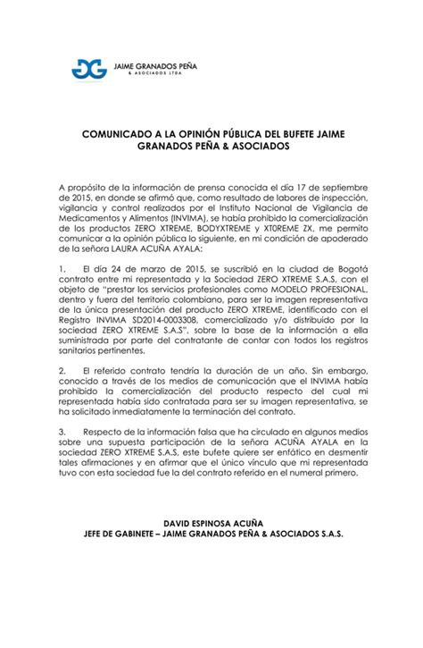 Comunicado A La Opini N P Blica Del Bufete Jaime Granados Pe A