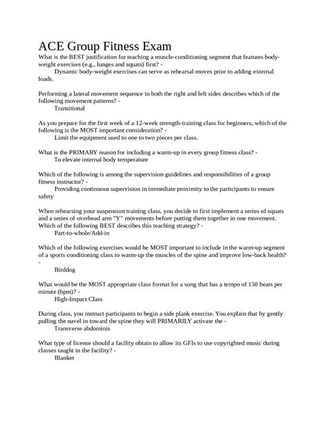 ACE Group Fitness Exam ACE Group Fitness Exam | Exams Health sciences