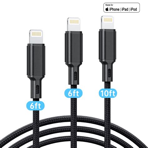 Lightning Charger Cable 3 Pack 6610ft Apple Mfi Certified Usb Lightning Cable Nylon Braided