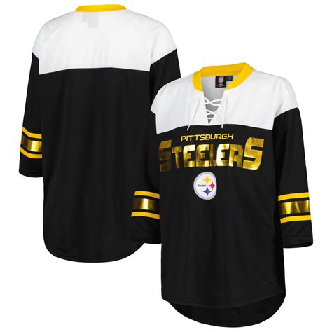 Women S G Iii 4her By Carl Banks Black White Pittsburgh Steelers Double Team 3 4 Sleeve Lace Up