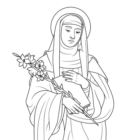 Saint Catherine Of Siena Vector Illustration Outline Monochrome