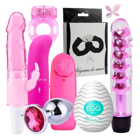 Kit Sex Shop Com Vibrador Feminino Plug Anal Masturbador Masculino Anel Peniano Algema Total