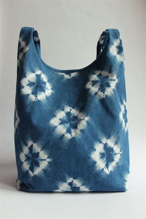 Diamonds Shibori Hand Dyed Cotton Tote Bag Japanese Bag Handbag Indigo