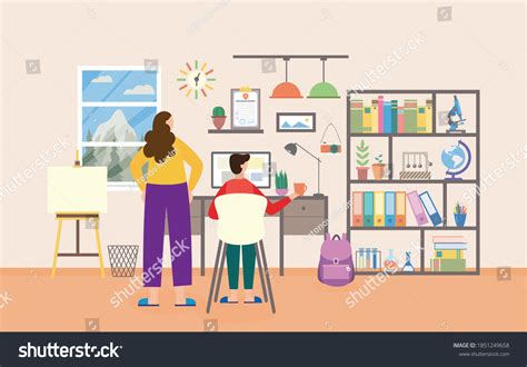 Cartoon Boy Sitting Study Room Interior Stock Vector (Royalty Free) 1851249658 | Shutterstock