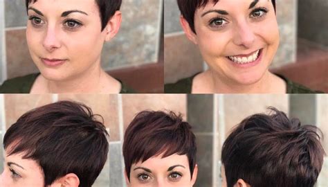 Warm Brunette Textured Pixie Crop With Choppy Asymmetrical Bangs The