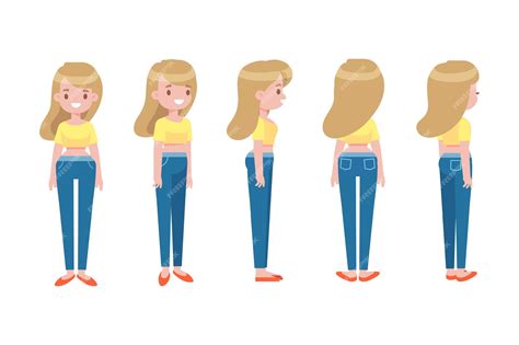 Premium Vector Girl Woman Front Side Back View Flat Vector Character For Animation Separate