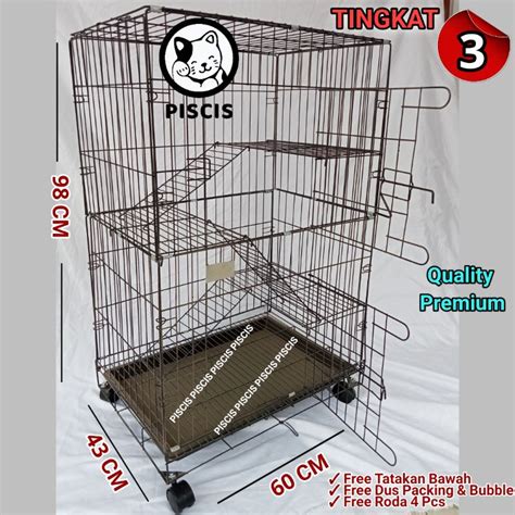 Jual KANDANG KUCING TUPAI BESI LIPAT JUMBO TINGKAT 3 TINGGI 97 PANJANG