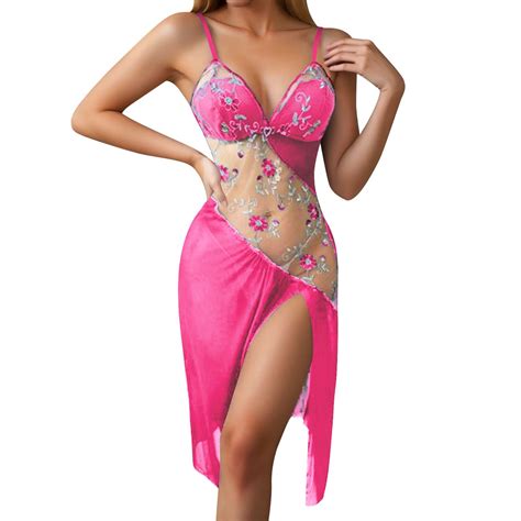 Gunia Womens Lingerie Nightdress Hollow Irregular Embroidery Flower