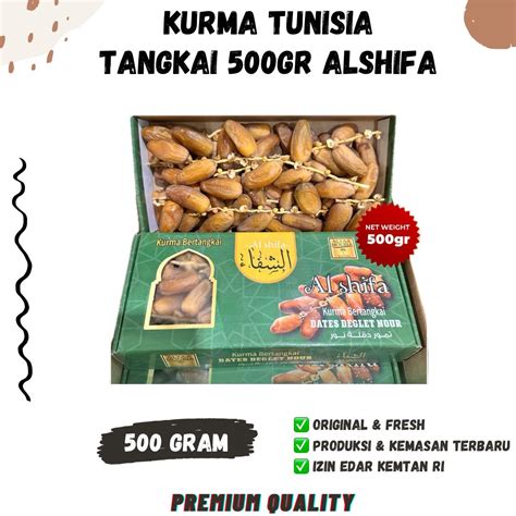 KURMA TUNISIA TANGKAI 500gr ALSHIFA Box Tunis Premium Deglet Nour 500