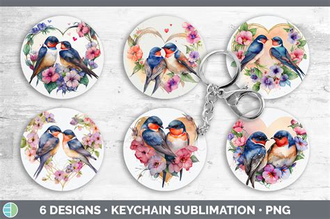 Valentines Barn Swallow Keychain Bundle Keyring Sublimation Designs