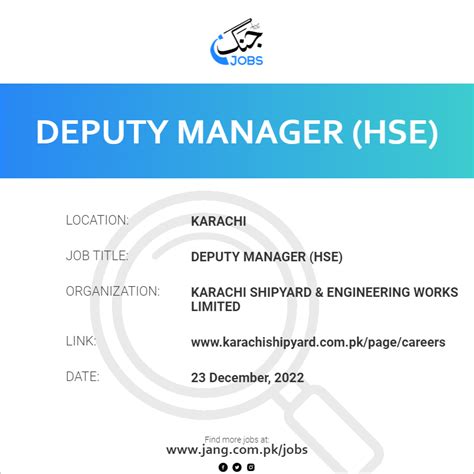 Deputy Manager Hse Job Karachi Shipyard And Engineering Works Limited