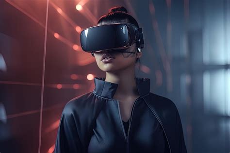 Premium Ai Image A Woman Wearing A Virtual Reality Headset