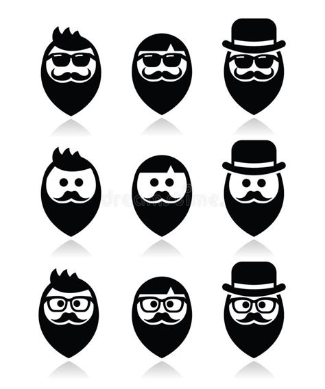 Beard With Moustache Or Mustache Icons Set Stock Illustration