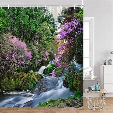 Tropical Jungle Landscape Shower Curtain Forest Palm Trees Vines Plant