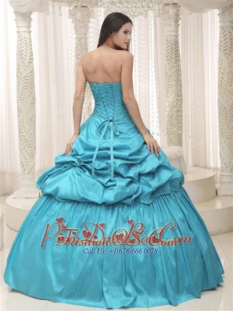 Teal Taffeta Sweetheart Appliques Lace Up For Quinceanera Dress 15159