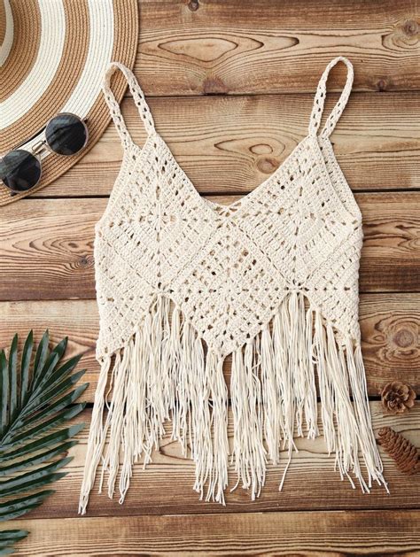 Fringed Crochet Bikini Top Apricot One Size Bademode