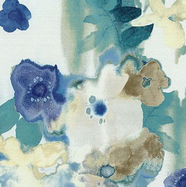 Blue and Aqua Watercolor Floral Fabric - Contemporary - Drapery Fabric - by Loom Decor | Houzz ...