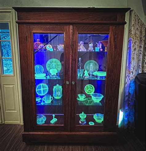 My Dad Designed And Built This Black Walnut Cabinet Specifically For My Uranium Glass 💚 My