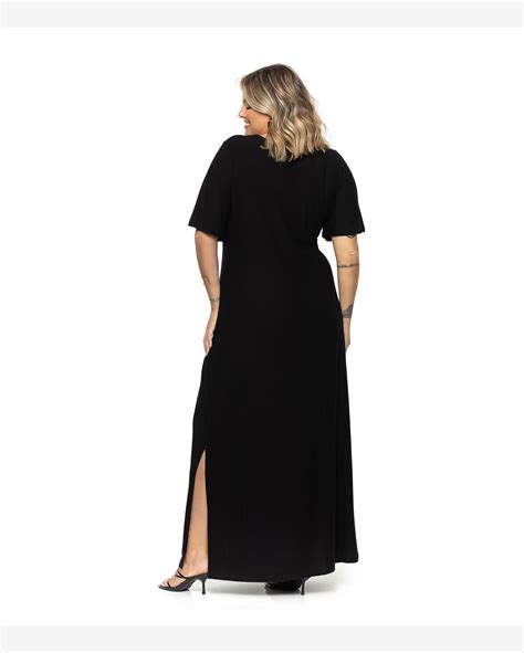 Riachuelo Vestido Longo Plus Size Secret Glam Preto